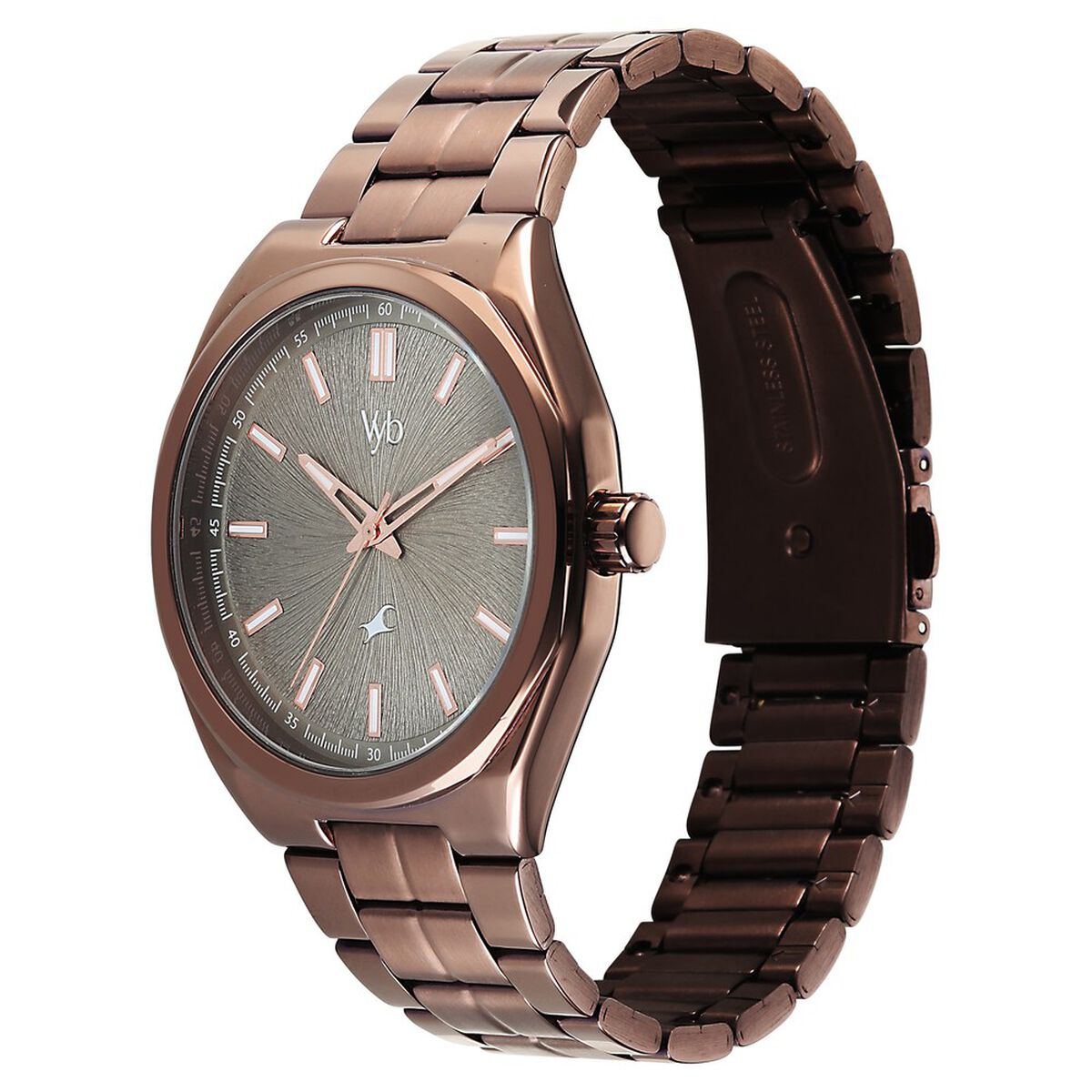 Vyb Aviator By Fastrack Quartz Analog Beige Dial Brown Stainless Steel Strap Watch For Guys 3
