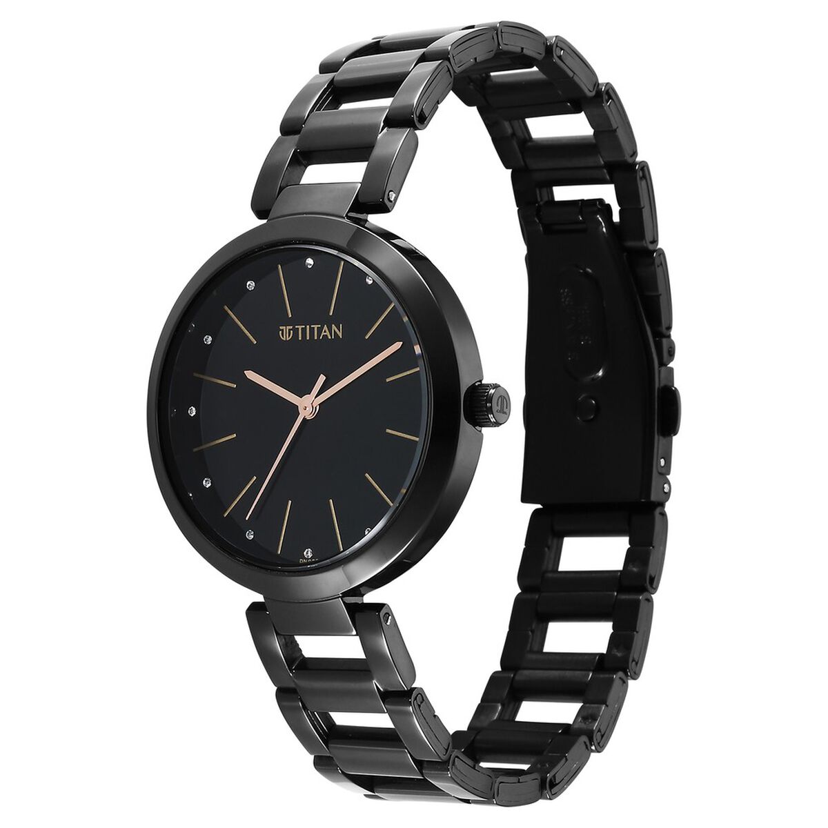 Titan Purple Workwear Quartz Analog Black Dial Black Stainless Steel Strap Watch For Women 3
