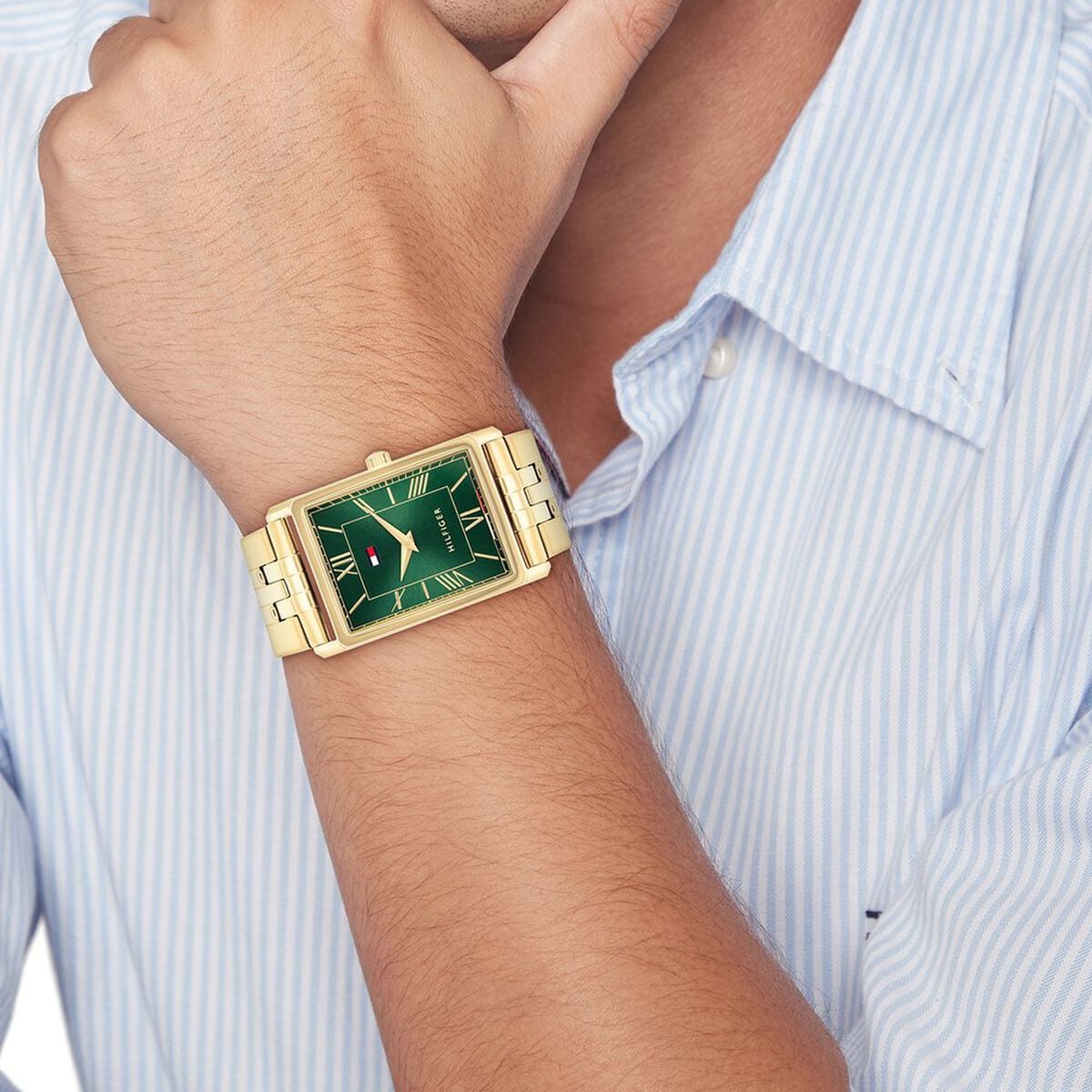 Tommy Hilfiger Quartz Analog Green Dial Golden Stainless Steel Strap Watch For Men 5