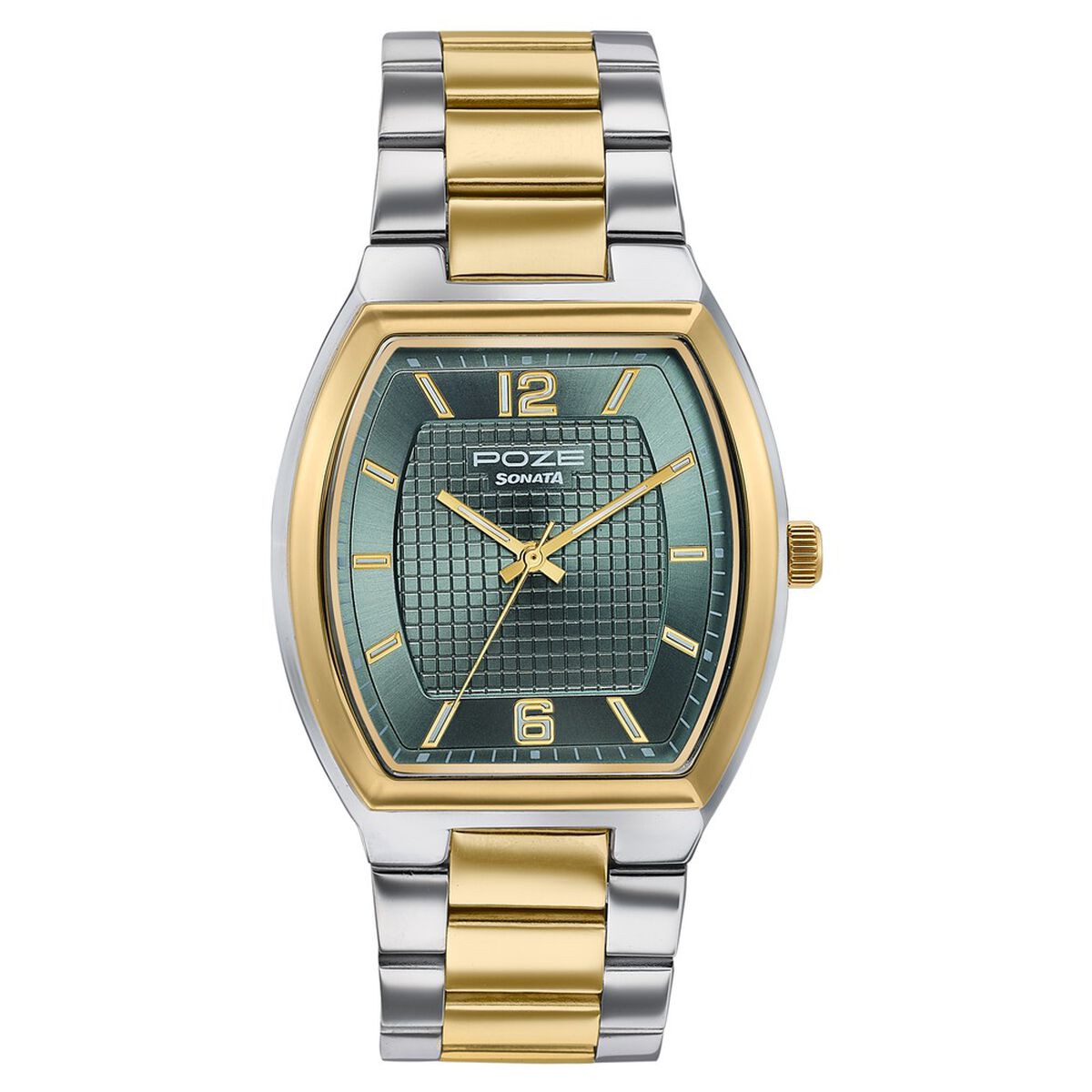 Poze By Sonata Quartz Analog Green Dial Two Toned Metal Strap Watch For Men 2