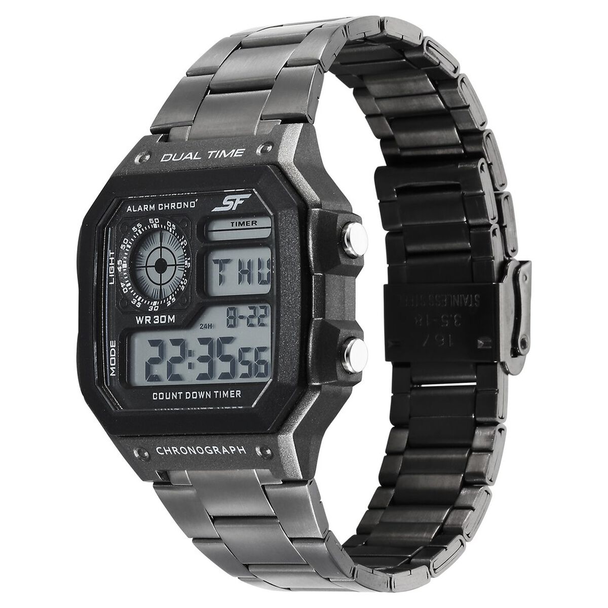 Sonata Hexa Digital Black Dial Grey Color Stainless Steel Strap Watch For Unisex 3