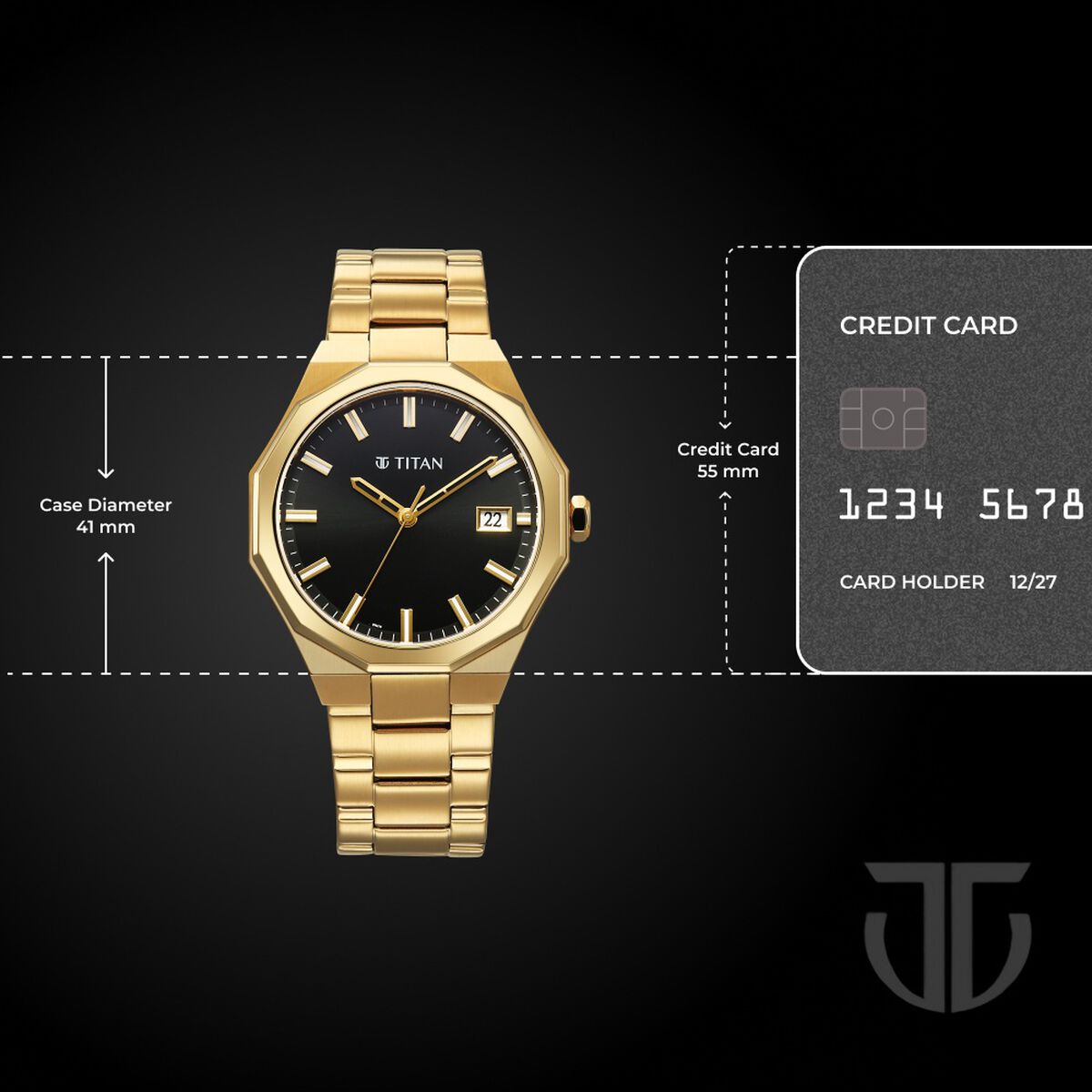 Titan Regalia Dodecagon Quartz Analog with Date Black Dial Golden Stainless Steel Strap Watch For Men 4