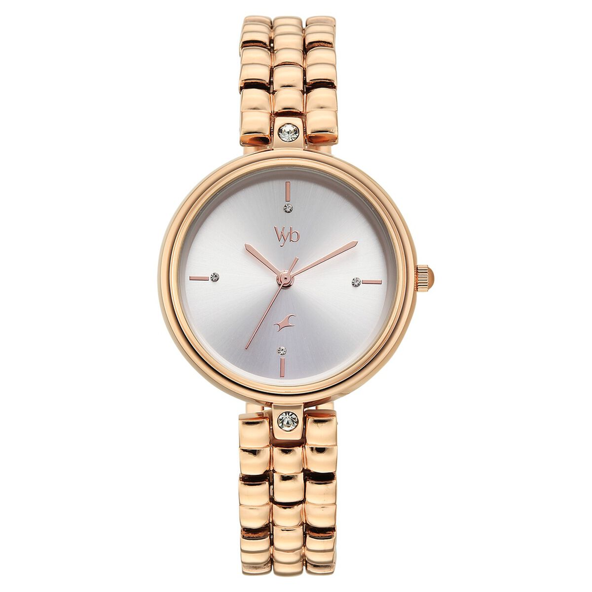 Vyb Iconiqu� By Fastrack Quartz Analog Silver Dial Rose Gold Metal Strap Watch For Girls 1