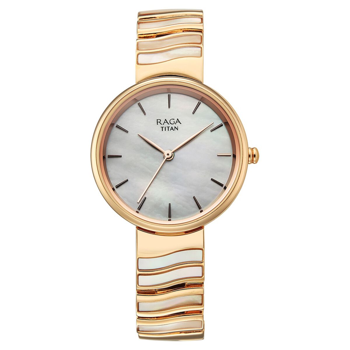 Titan Raga Power Pearls Quartz Analog Mother of Pearl Dial Rose Gold Metal Strap Watch For Women 2
