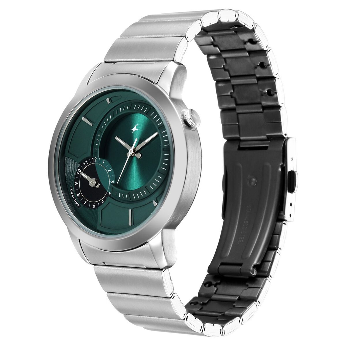 Fastrack Pulse IV Dual Time Watch for Men with Teal Green Sunray Dial & Silver Metal Strap 3