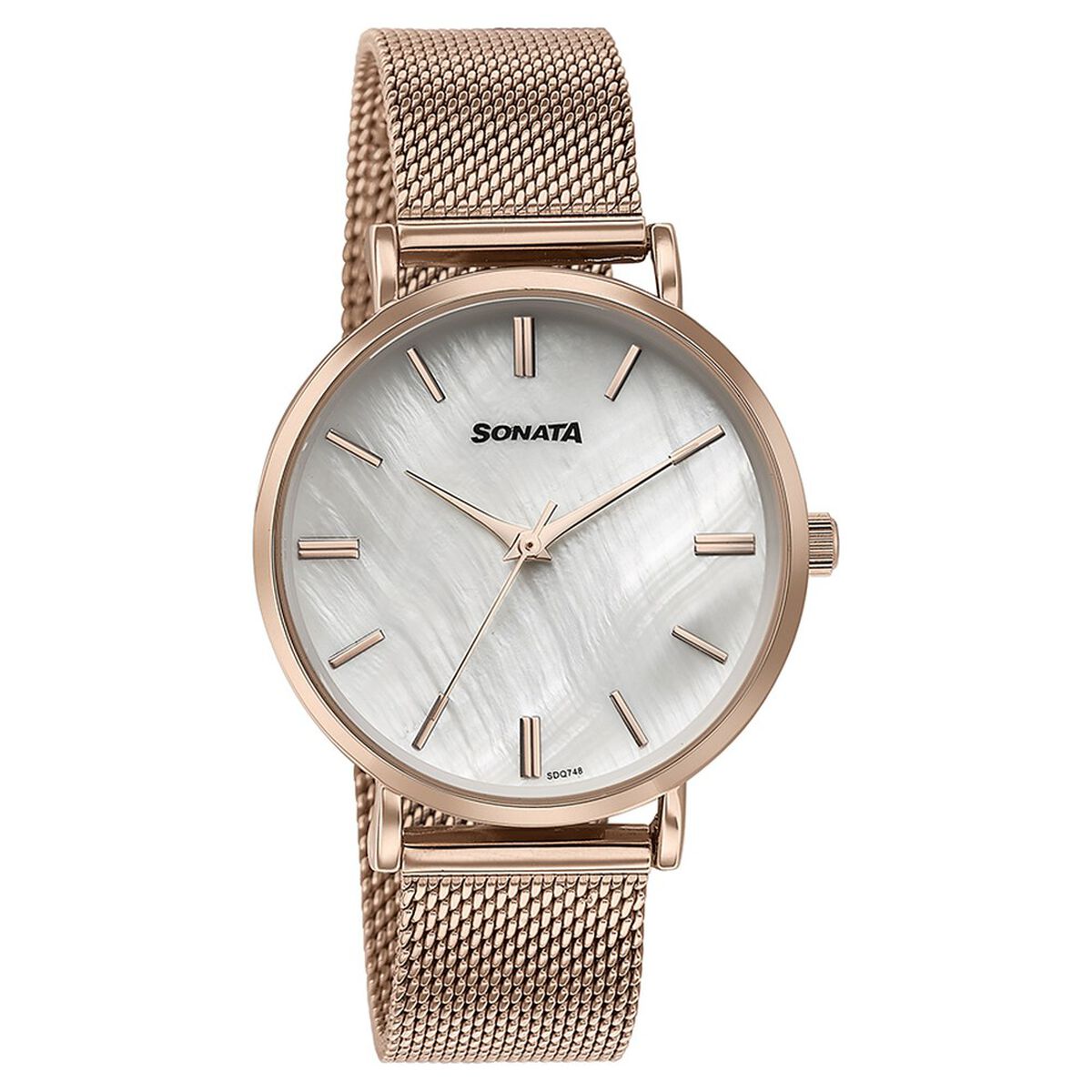 Sonata Quartz Analog White Round Dial Rose Gold Stainless Steel Strap Watch For Women 3