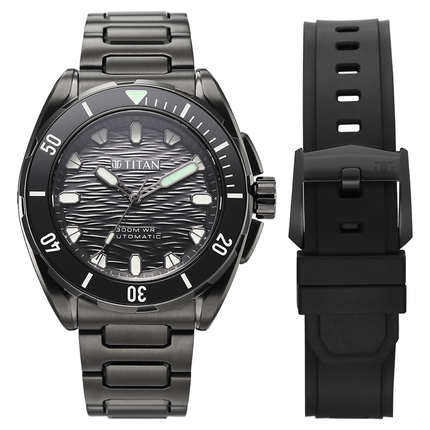 Titan Zero Hour Diver's 300m Automatic Analog with Black Dial Black Stainless Steel & Black FKM Strap Watch for Men 1