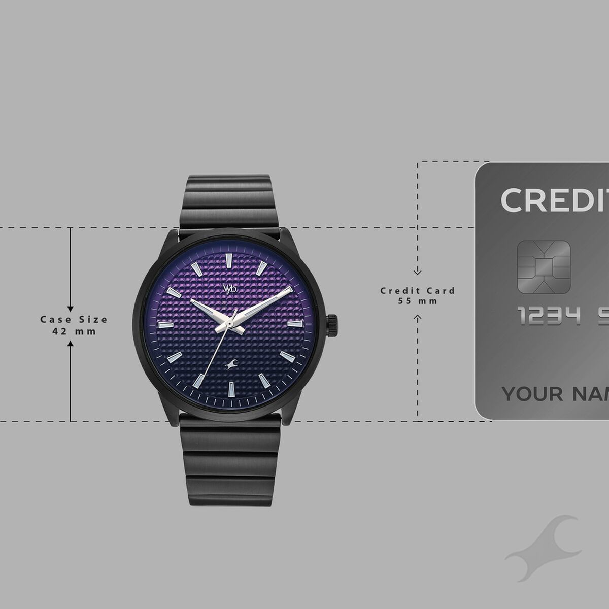 Vyb Arcane By Fastrack Quartz Analog Purple Dial Black Stainless Steel Strap Watch For Guys 4