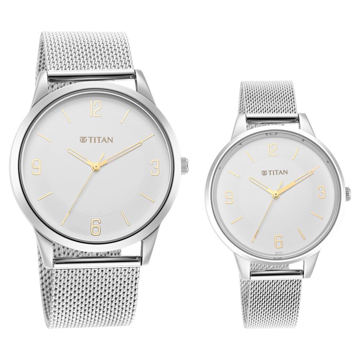 Titan Quartz Analog White Dial Stainless Steel Strap Watch for Couple 1