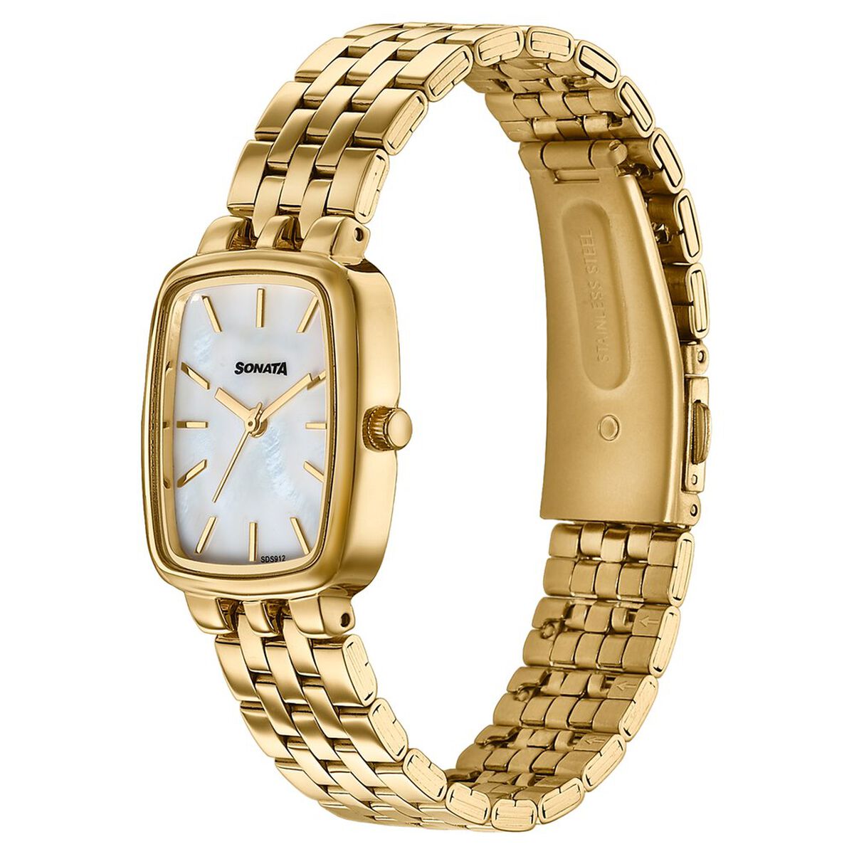 Sonata Festive Quartz Analog Mother Of Pearl Dial Gold Metal Strap Watch For Women 3