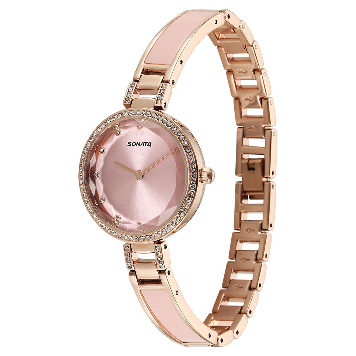 Sonata Aura Quartz Analog Pink Dial Rose Gold Stainless Steel Strap Watch For Women 2