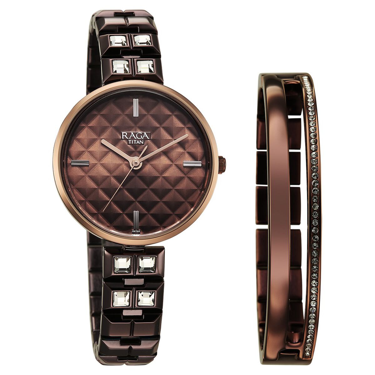 Titan Raga Contempore Quartz Analog Brown Dial Metal Strap Watch For Women 1