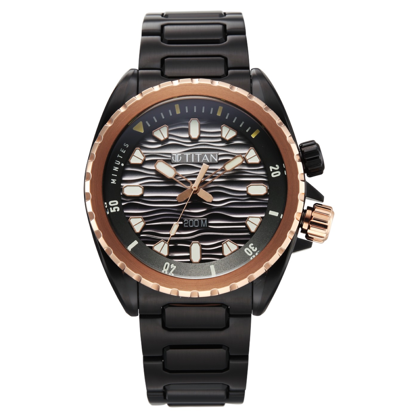 Titan Zero Hour Diver's 200m Analog with Black Dial Black Stainless Steel Strap Watch for Men 1