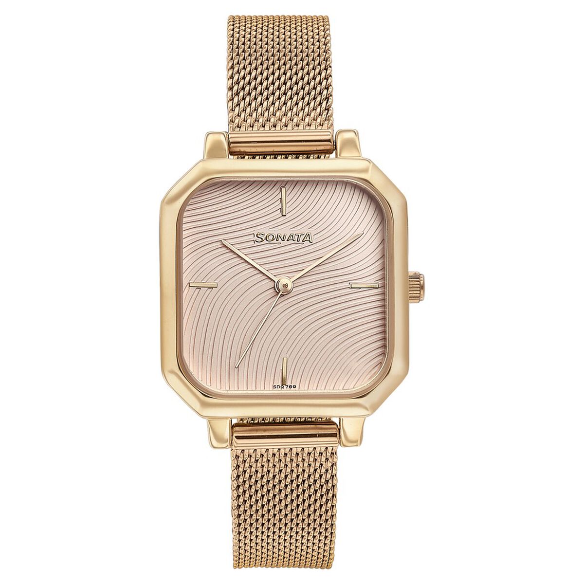 Sonata Modern Edit Quartz Analog Pink Dial Rose Gold Stainless Steel Strap Watch For Women 1