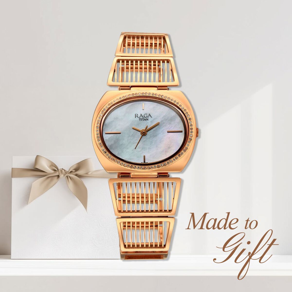 Titan Raga Ethereal Quartz Analog Mother of Pearl Dial Rose Gold Metal Strap Watch For Women 1
