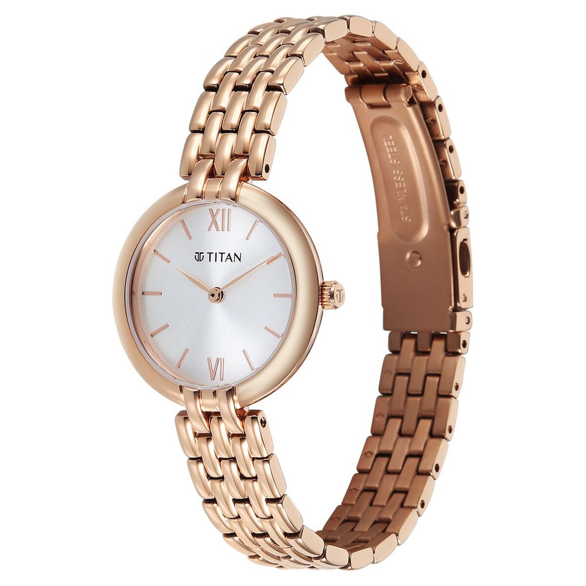 Titan Workday Wonders Quartz Analog Silver Dial Rose Gold Metal Strap Watch For Women 3