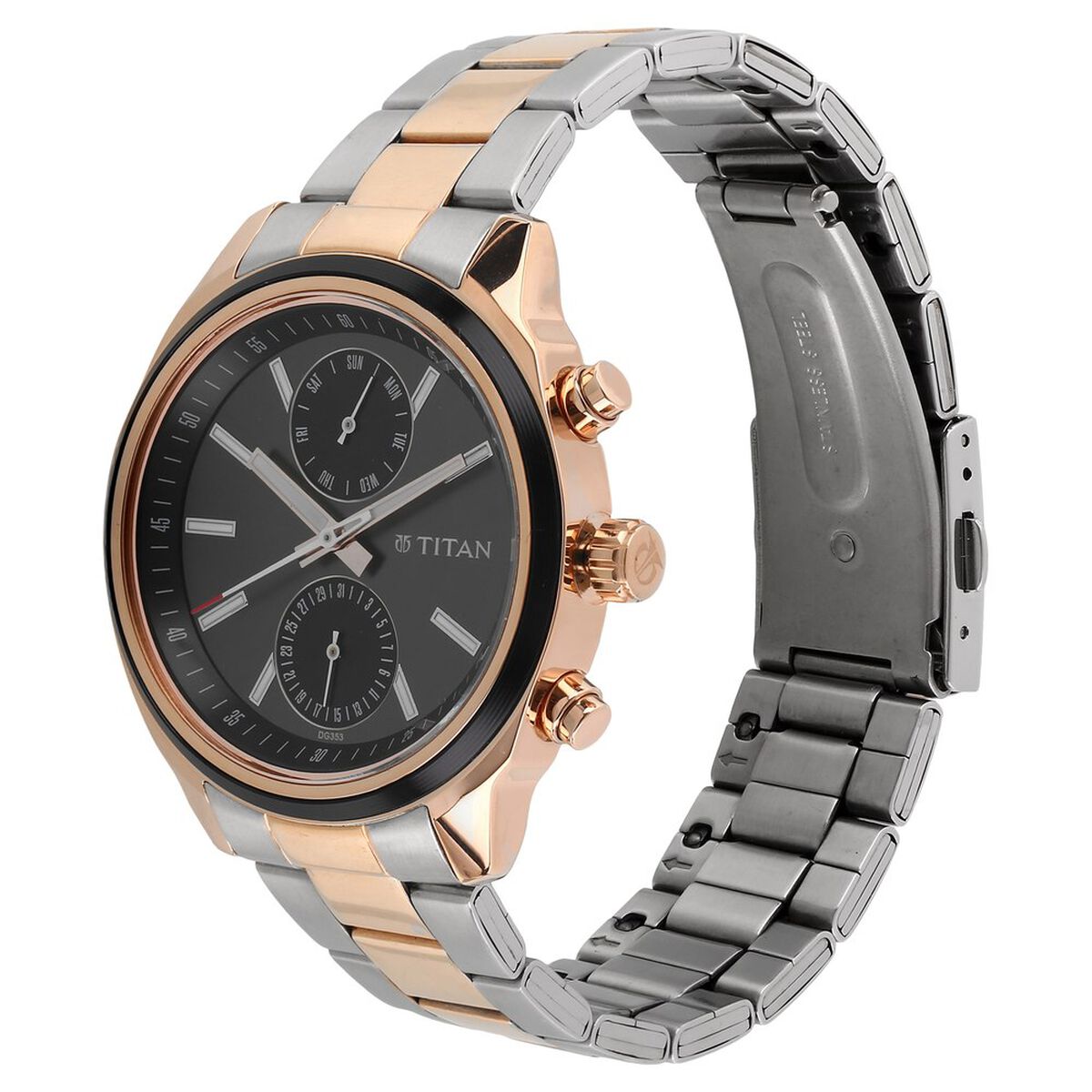 Titan Men's Metropolitan Luxe: Multifunction Black Dial with Two-Tone Stainless Steel Bracelet Watch 2