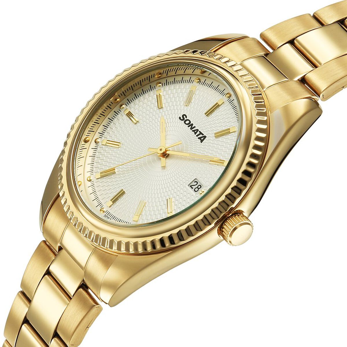 Sonata Festive Quartz Analog with Date Silver Dial Metal Strap Watch For Men 3