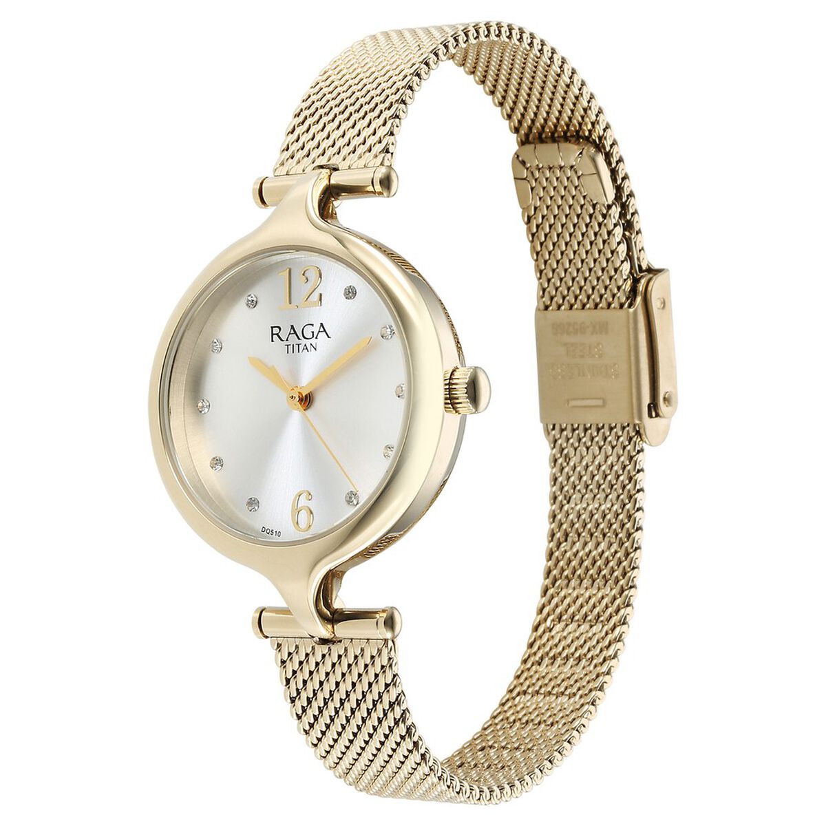 Titan Raga Showstopper Quartz Analog Silver Dial Golden Metal Strap Watch For Women 3