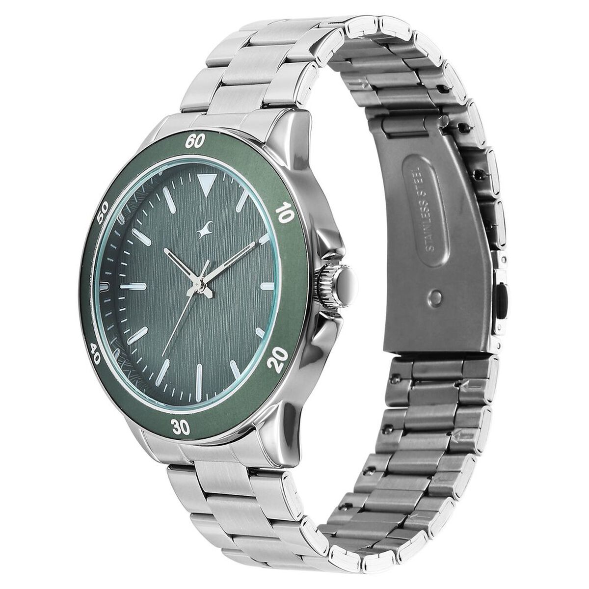 Fastrack Stunners Quartz Analog Green Dial Brown Stainless Steel Strap Watch For Guys 3