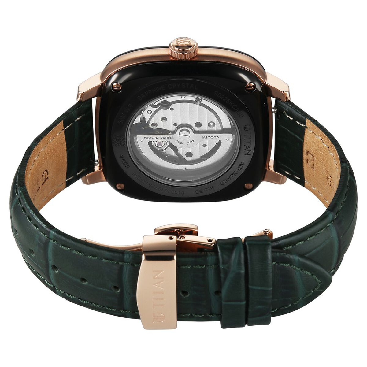 Titan Vintage Concealed Automatic Analog with Green Dial Green Leather Strap Watch for Men 5