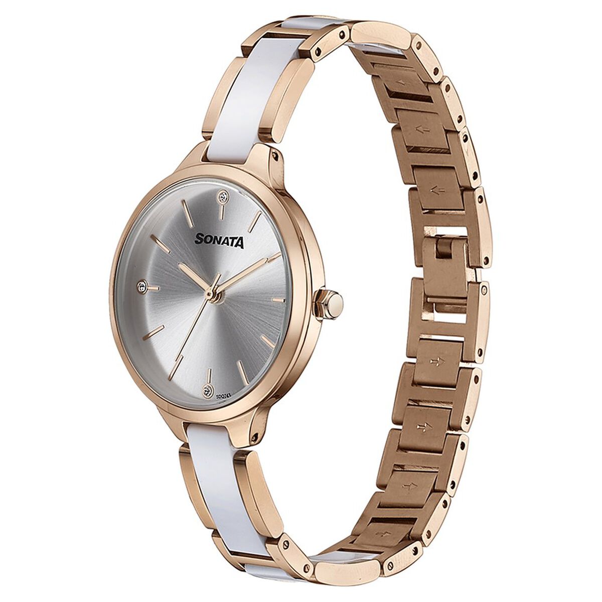 Sonata Quartz Analog Silver Dial Two Toned Stainless Steel Strap Watch For Women 4