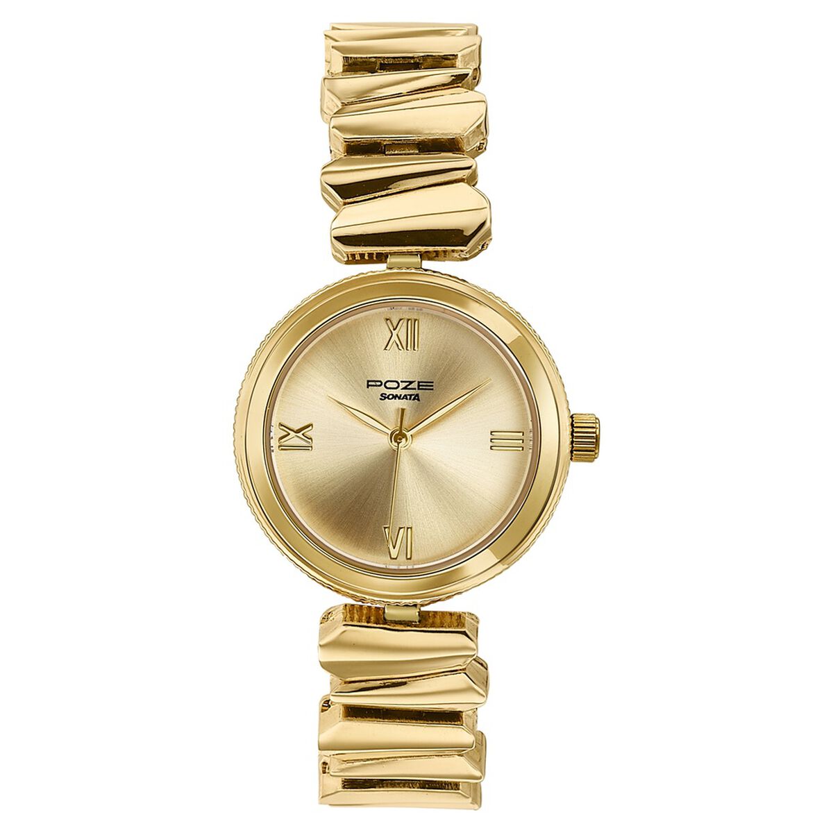 Poze By Sonata Quartz Analog Golden Dial Golden Metal Strap Watch For Women 2