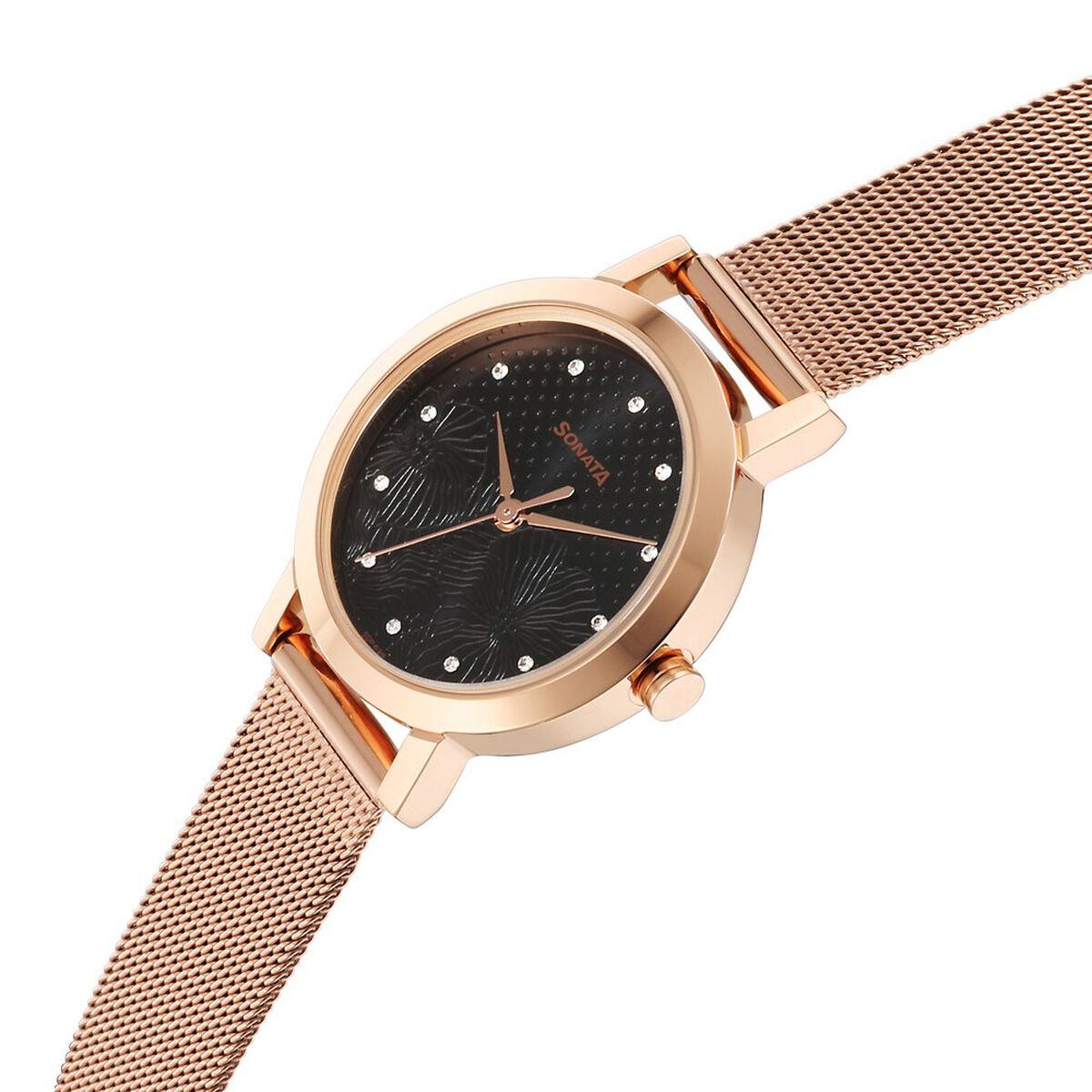 Sonata Quartz Analog Black Stainless Steel Strap for Women 3