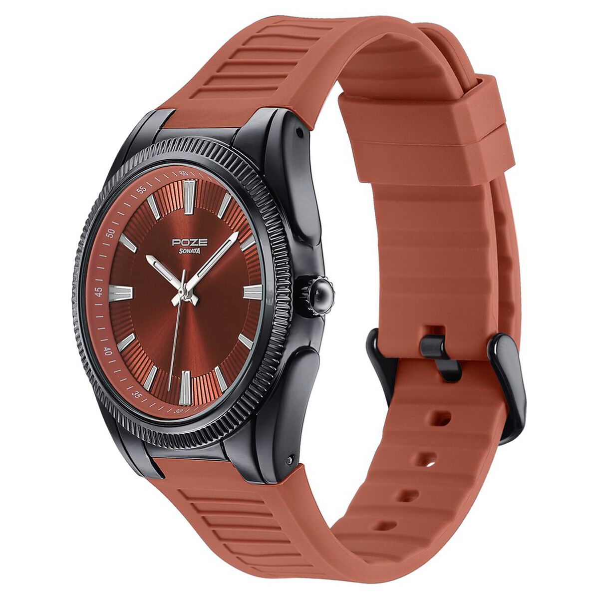 Poze By Sonata Quartz Analog Orange Dial Orange Silicone Strap Watch For Men 5