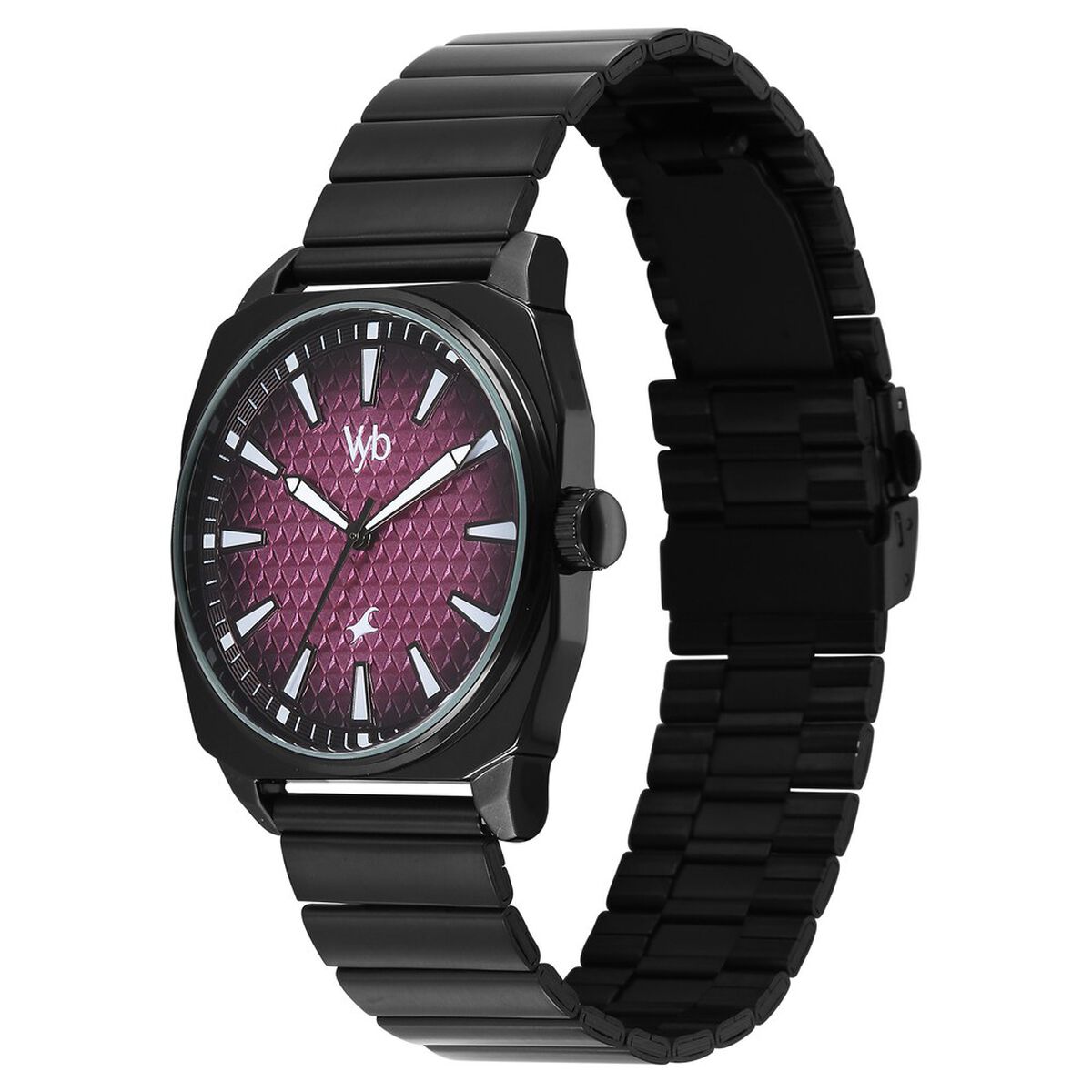 Vyb Drift By Fastrack Quartz Analog Purple Dial Black Stainless Steel Strap Watch For Guys 5