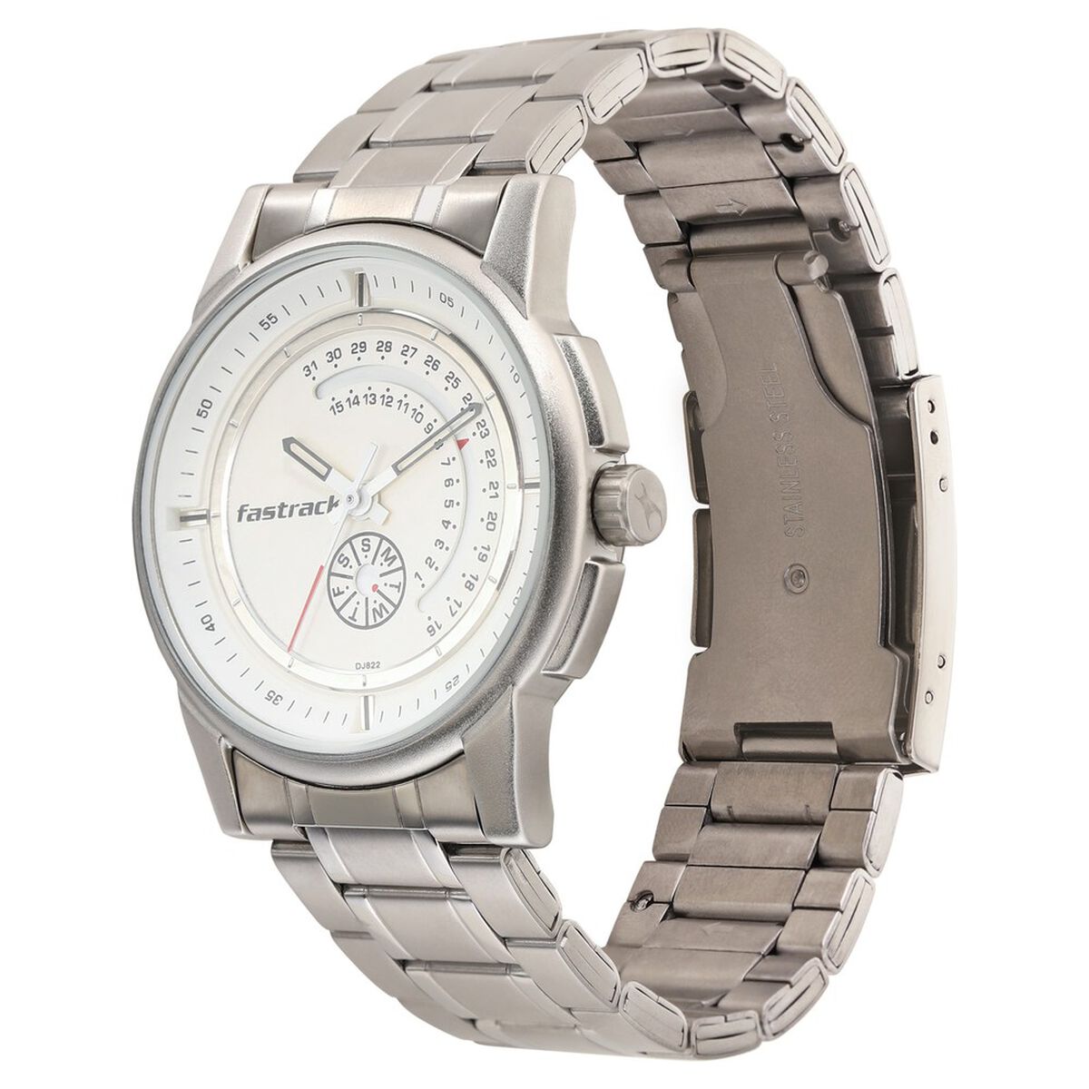 Fastrack Go Skate Quartz Analog with Day and Date White Dial Stainless Steel Strap Watch for Guys 3