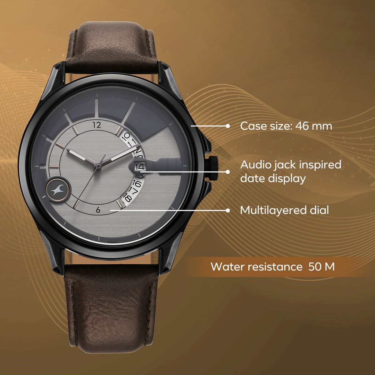 Fastrack Groove Quartz Analog with Date Two Toned Dial Brown Leather Strap Watch For Guys 3