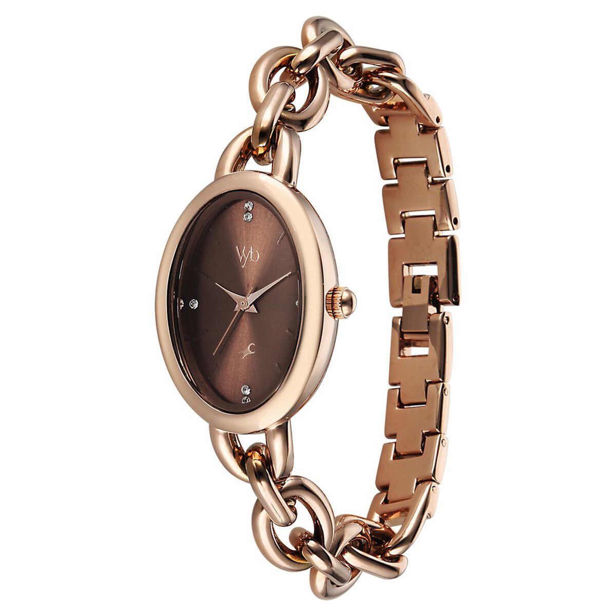 Vyb Manifester By Fastrack Quartz Analog Brown Dial Rose Gold Metal Strap Watch For Girls 3
