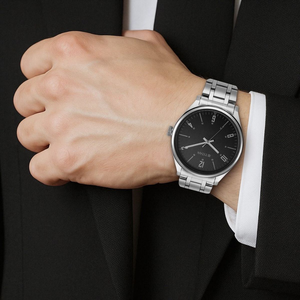 Titan Wrist Wit Quartz Analog Grey Dial Stainless Steel Strap Watch for Men 5