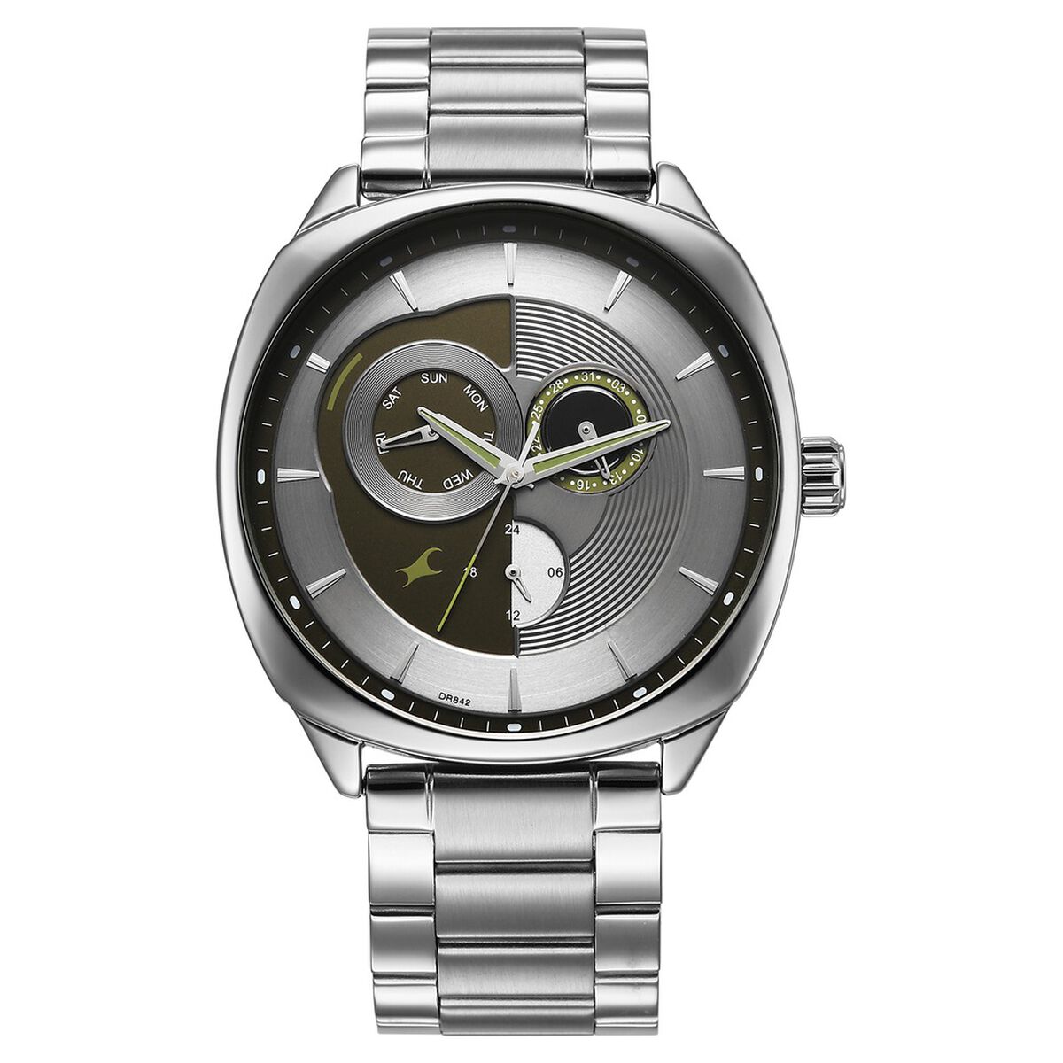 Fastrack Tick Tock Quartz Multifunction Silver Dial Stainless Steel Strap Watch For Guys 1