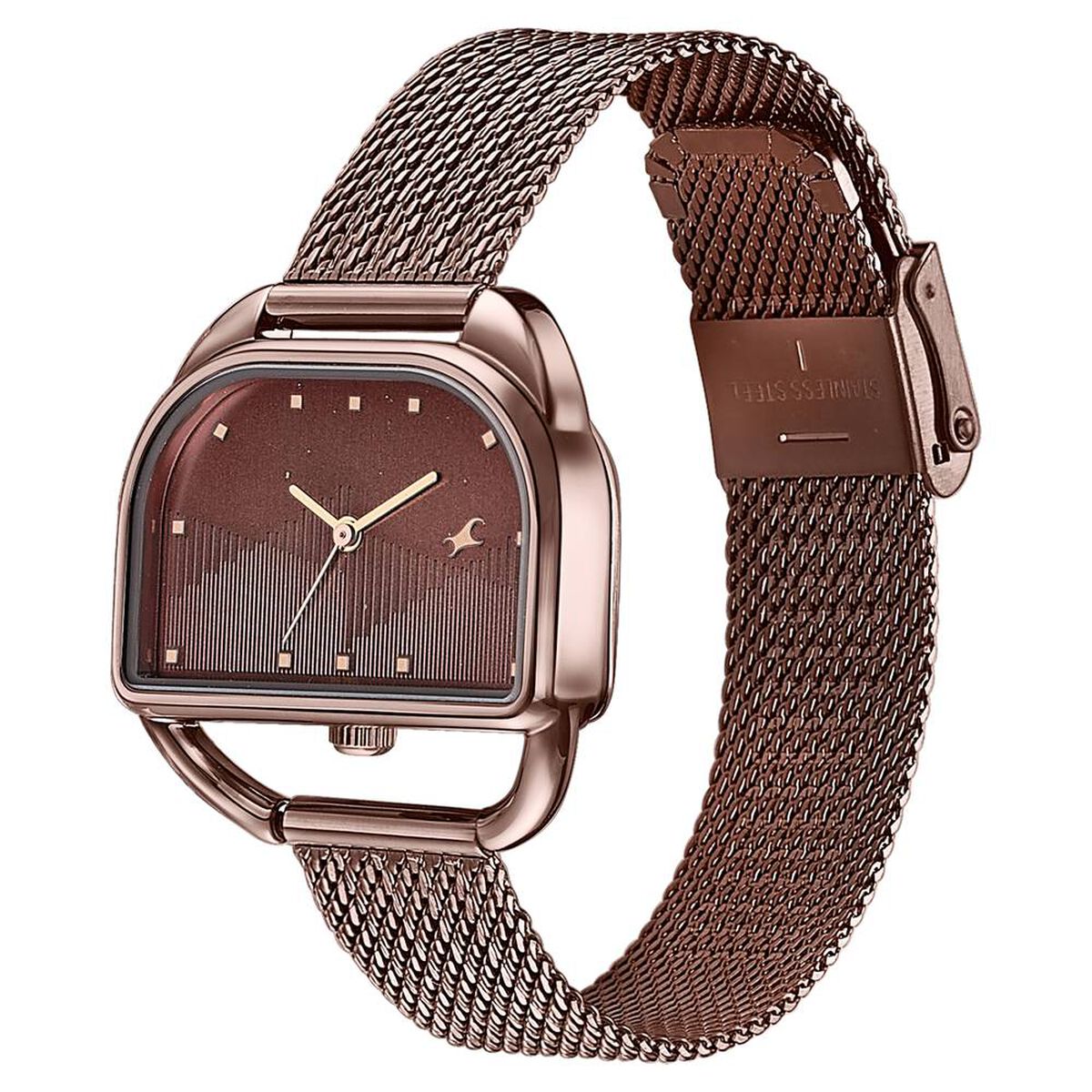 Fastrack Style Up Quartz Analog Brown Dial Brown Stainless Steel Strap Watch For Girls 3