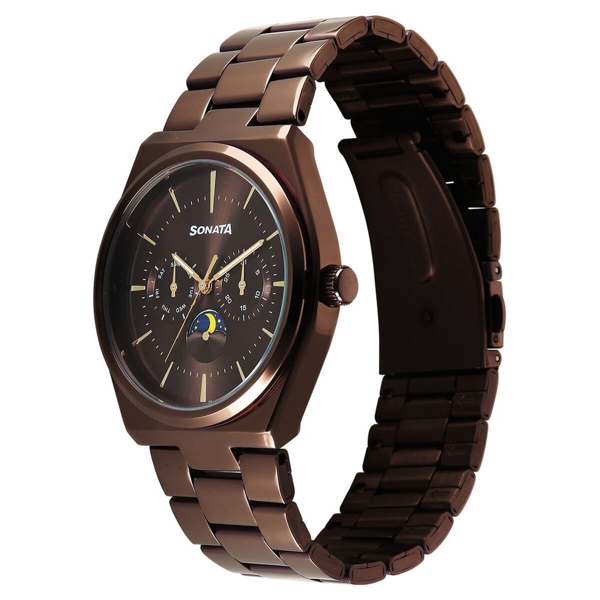 Sonata Festive Quartz Analog Brown Dial Metal Strap Watch For Men 2