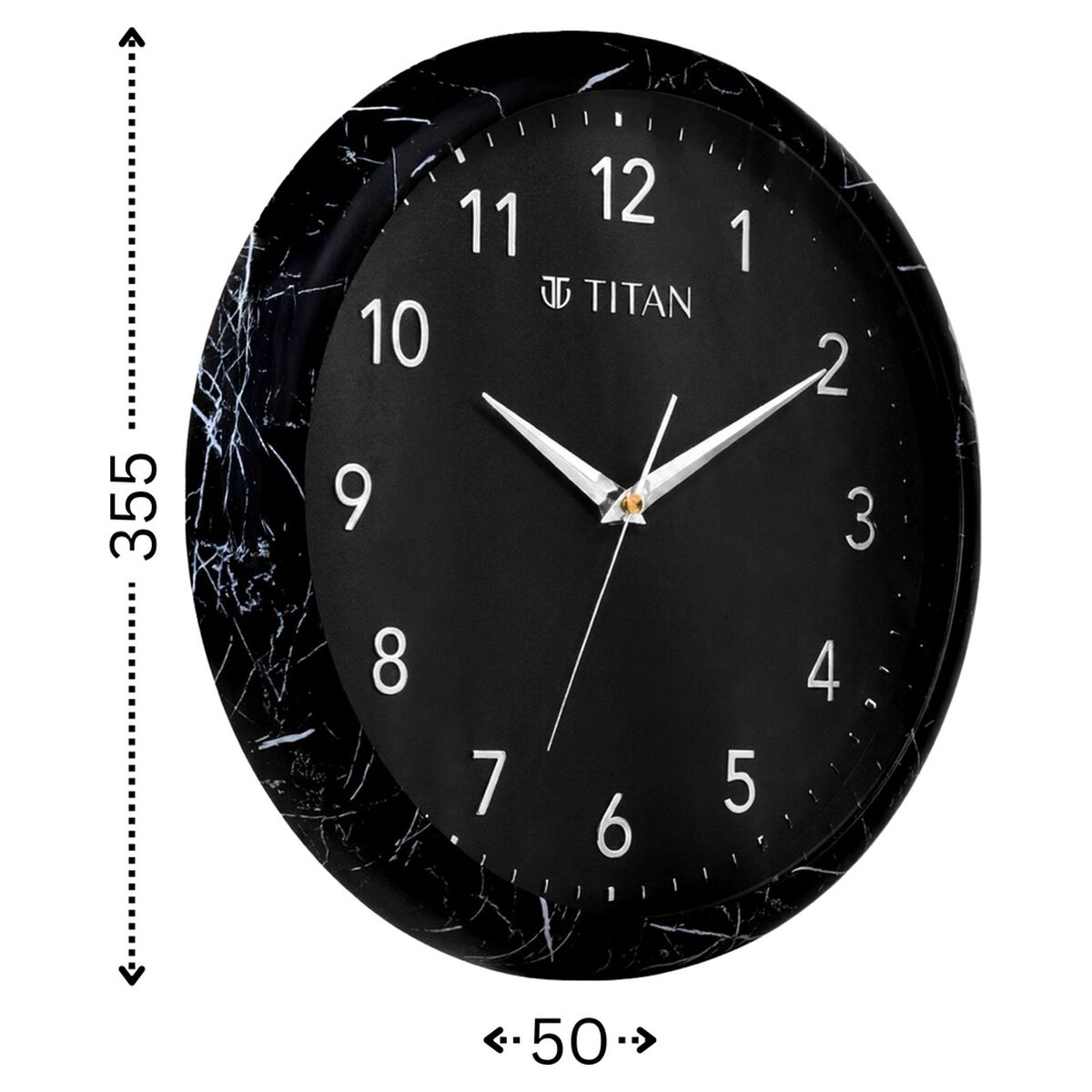 Titan Black Marble Dial Wall Clock with 3D Project Numerals & Silent Sweep - 35.5 cm x 35.5 cm x 5 cm (Medium) 3