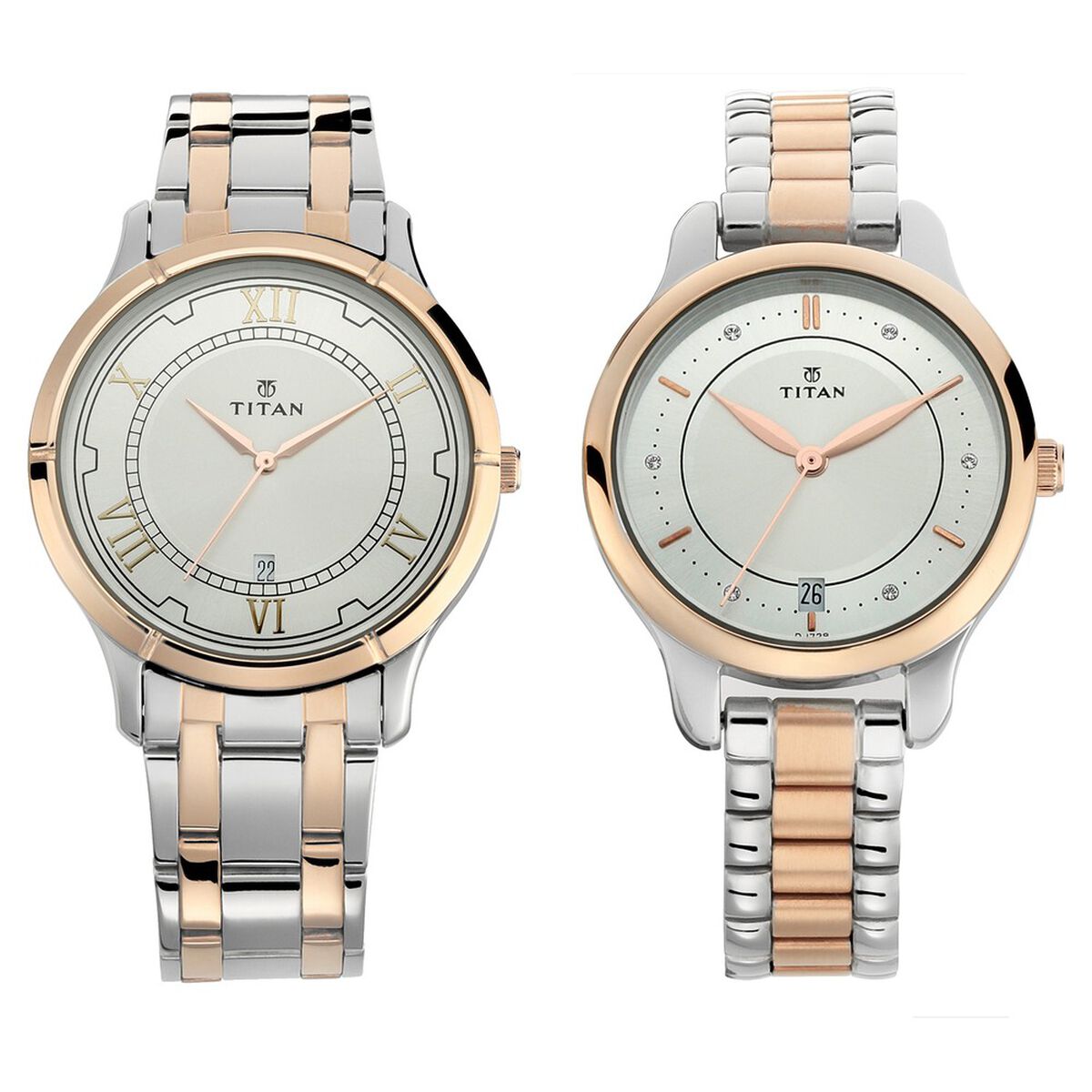 Titan Bandhan Quartz Analog with Date Silver Dial Two Toned Stainless Steel Strap Watch For Couple 1