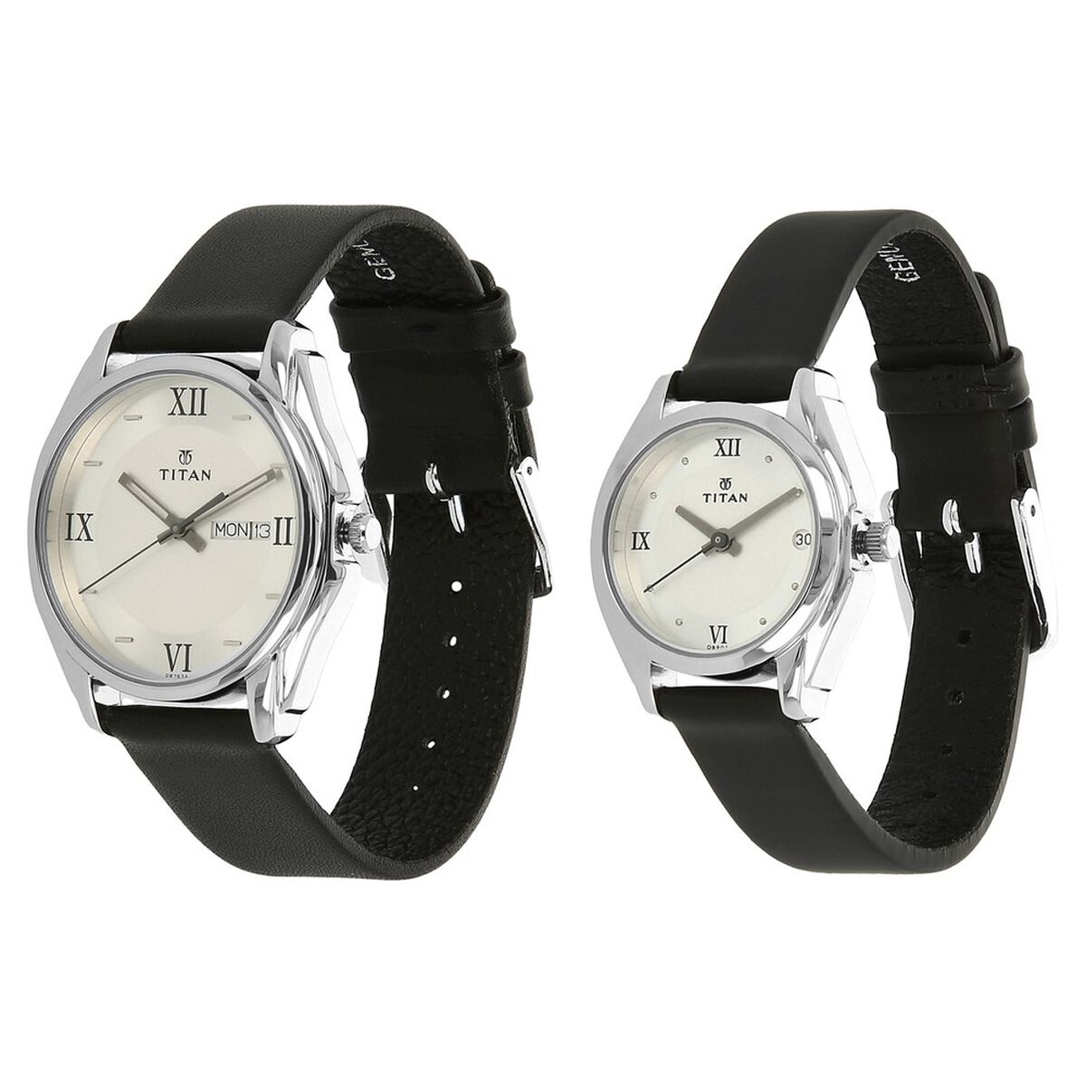 Titan Analog with Day and Date Silver Dial Leather Strap watch for Couple 2