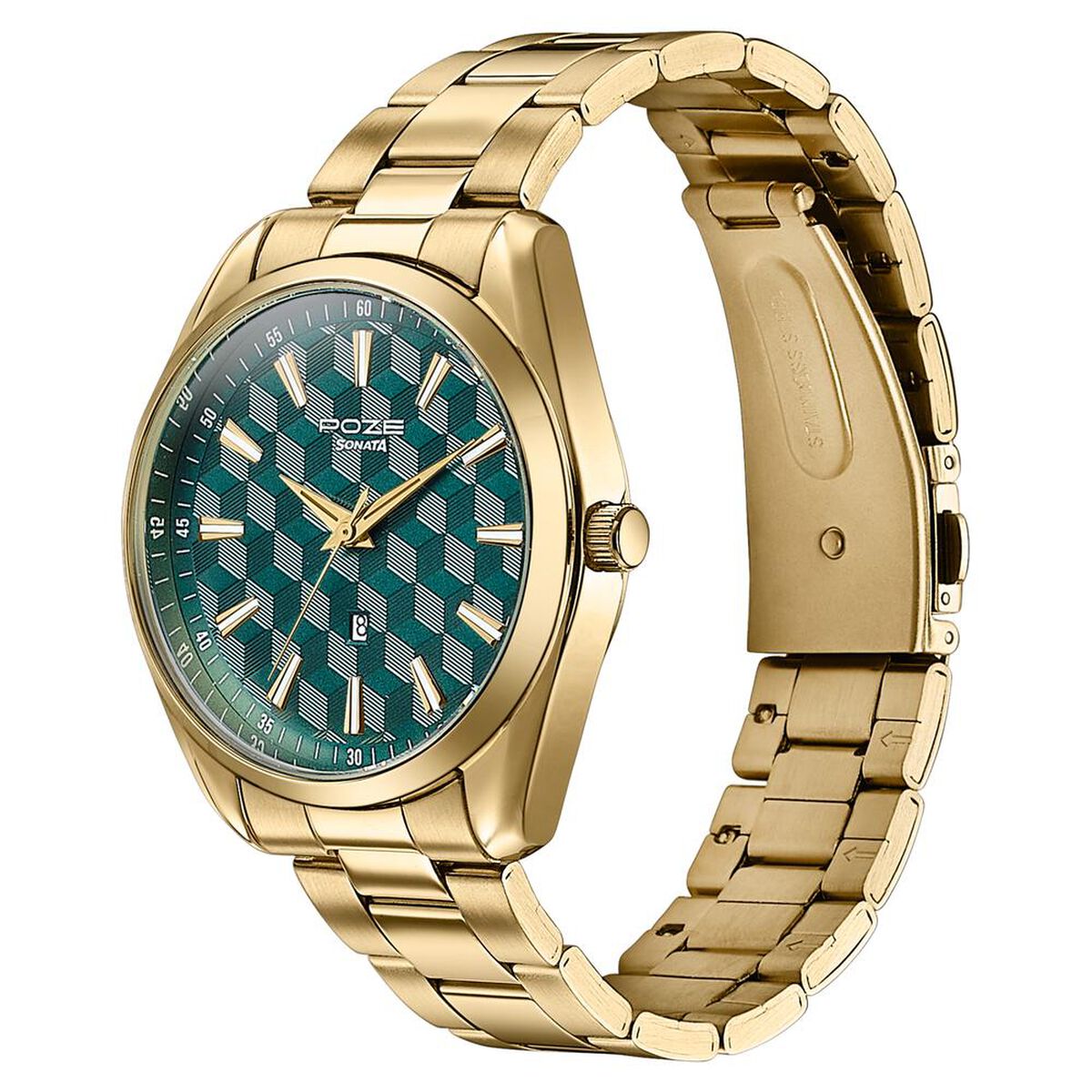 Sonata Poze Quartz Analog Two Toned Dial Golden Colour Stainless Steel Strap Watch For Men 5