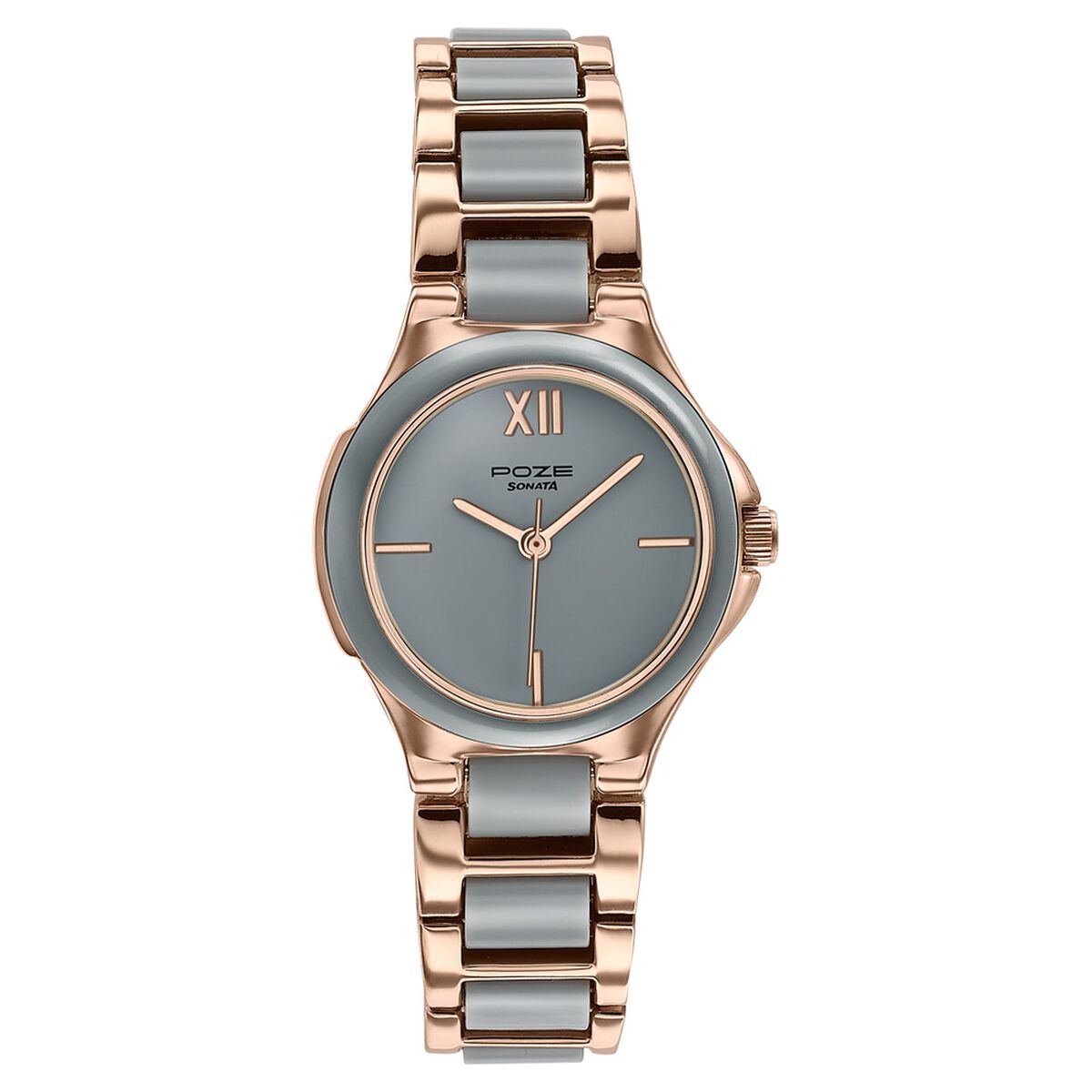 Poze By Sonata Quartz Analog Grey Dial Two Toned Metal & Plastic Strap Watch For Women 2