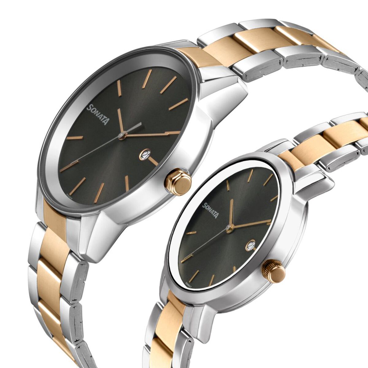 Sonata Quartz Analog with Date Black Dial Metal Strap Watch for Couple 3