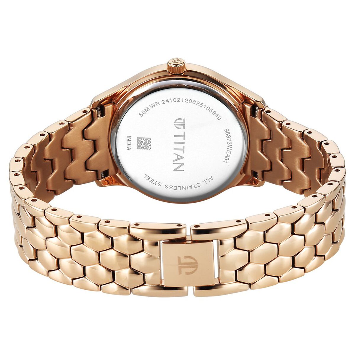 Titan Purple Glamour Quartz Analog Blue Dial Rose Gold Stainless Steel Strap Watch For Women 5