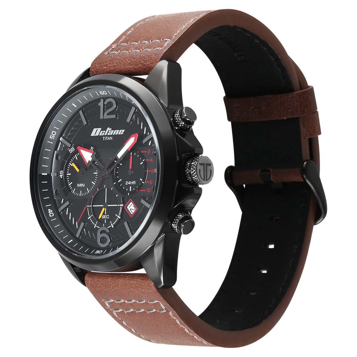Titan Octane Cred Analog with Black Dial Brown Leather Strap Watch for Men 3