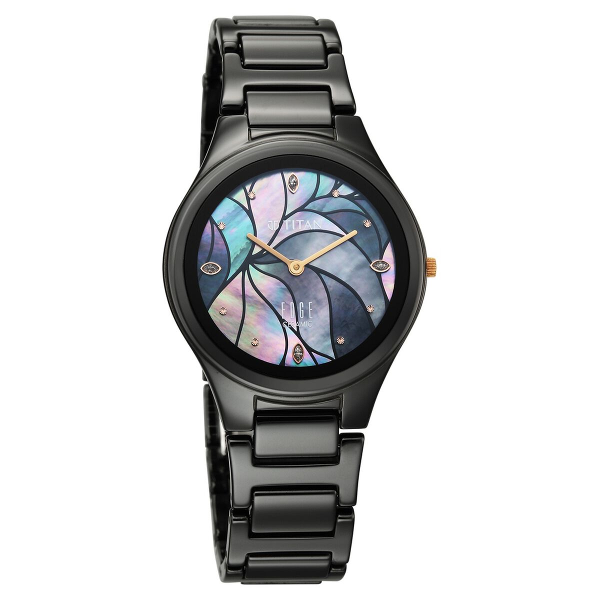 Edge Tessel Quartz Analog Black Dial Black Ceramic Strap Watch For Women 2