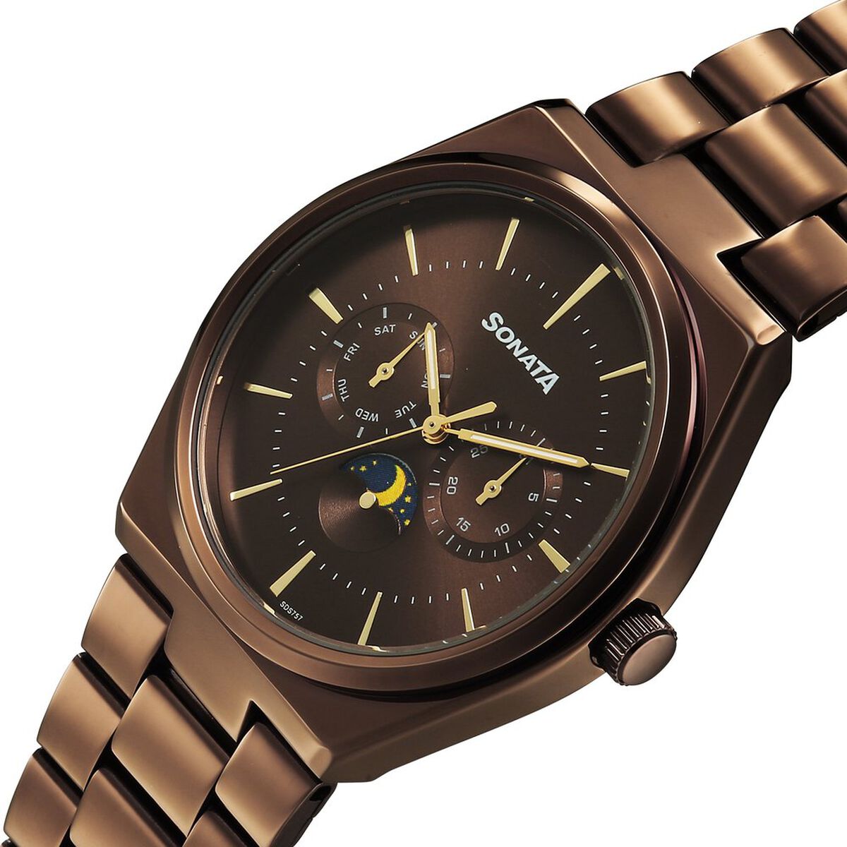 Sonata Festive Quartz Analog Brown Dial Metal Strap Watch For Men 3