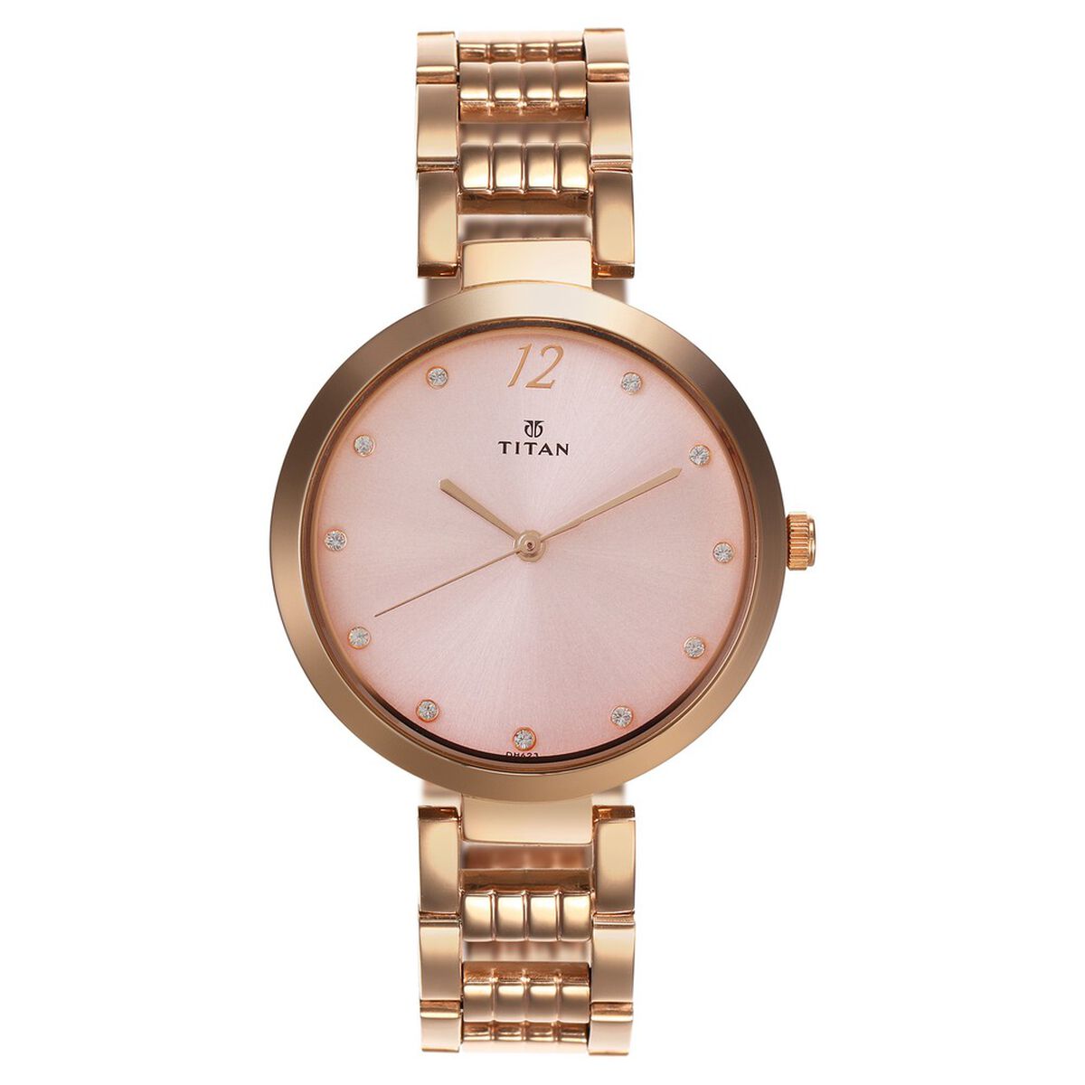 Titan Purple Sparkle Quartz Analog Pink Dial Rose Gold Stainless Steel Strap Watch For Women 1
