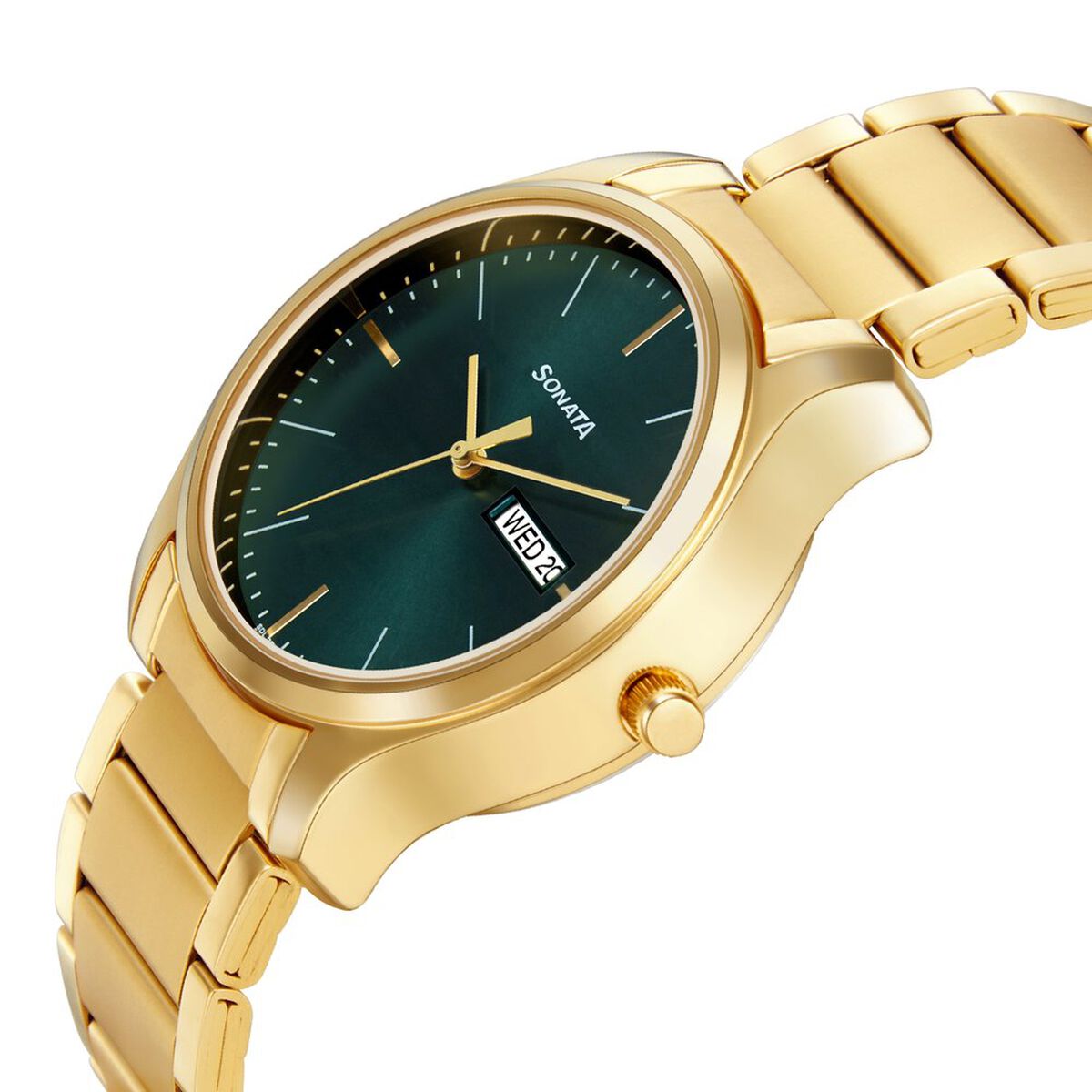Sonata Quartz Analog with Day and Date Green Dial Stainless Steel Strap Watch for Men 3