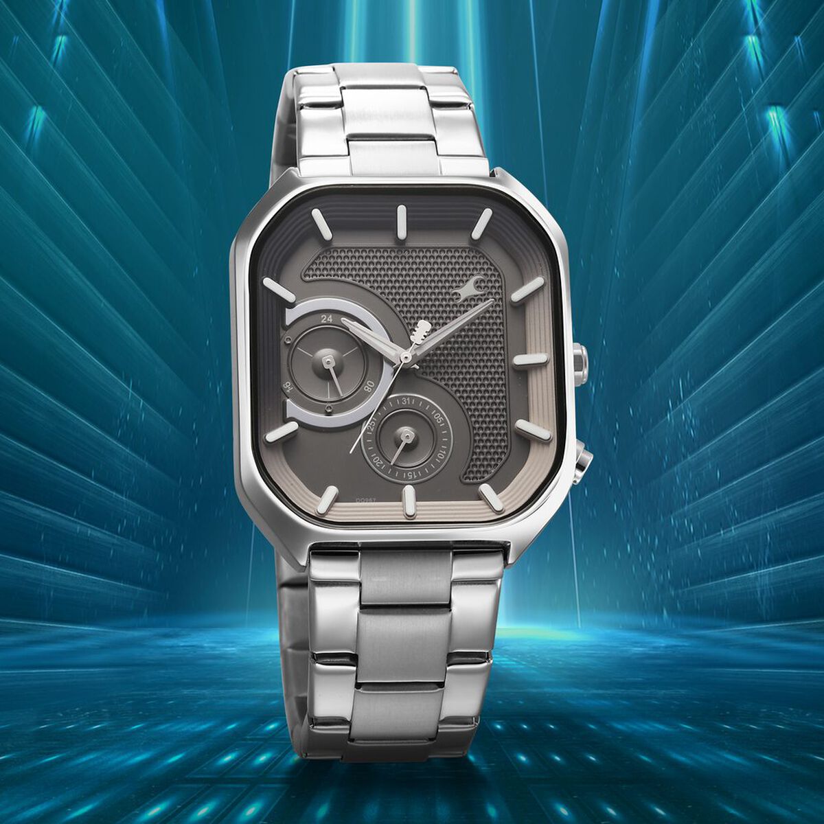 Fastrack Groove Multifunction Anthracite Dial Metal Strap Guy's Watch with Lume indices 1